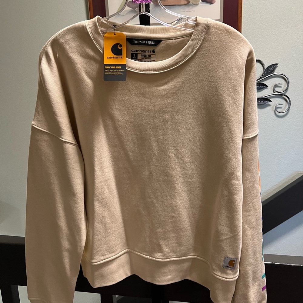 Carhartt Women's Beige Crew Neck Sweatshirt Loose Fit NWT #295